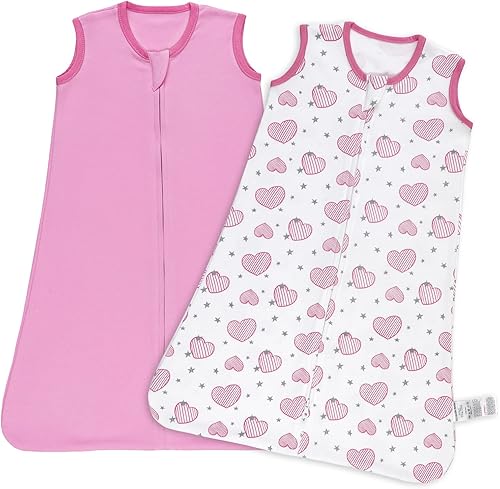Miniatura 1 de GLLQUEN BABY Saco de dormir, saco de dormir sin mangas de algodón orgánico, manta con cremallera de 2 vías para recién nacidos (corazón y rosa,