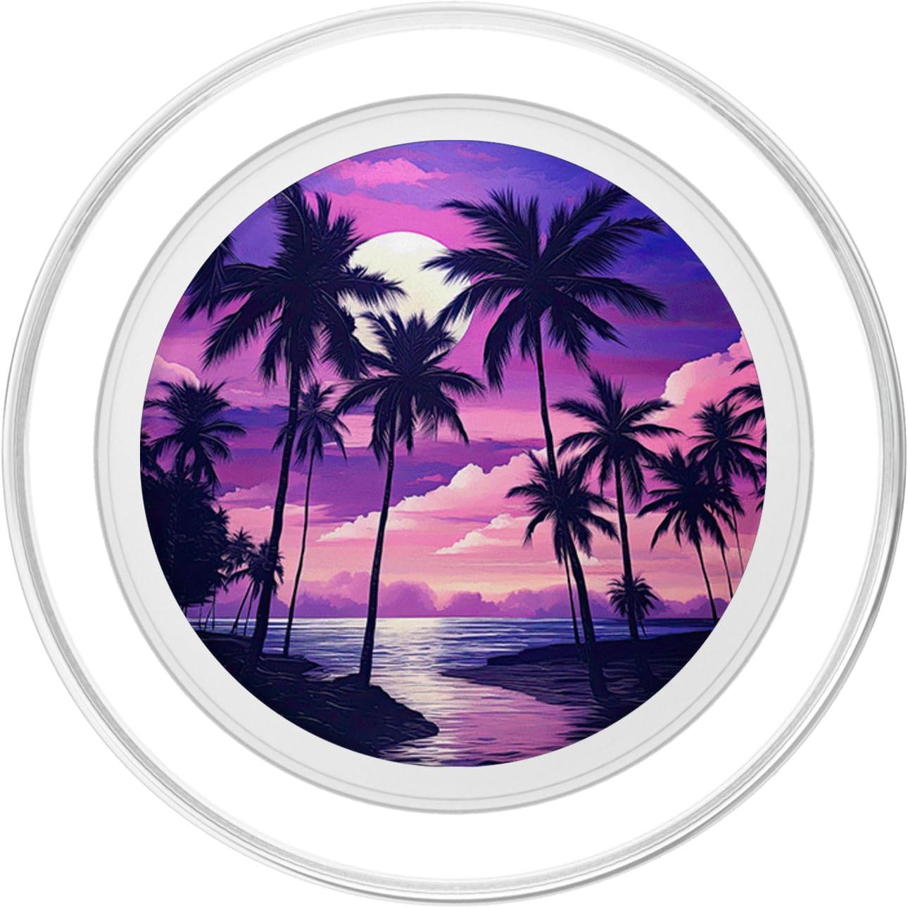 Palm Tree on The Beach at Sunset Tropical Purple PopSockets PopGrip for MagSafe