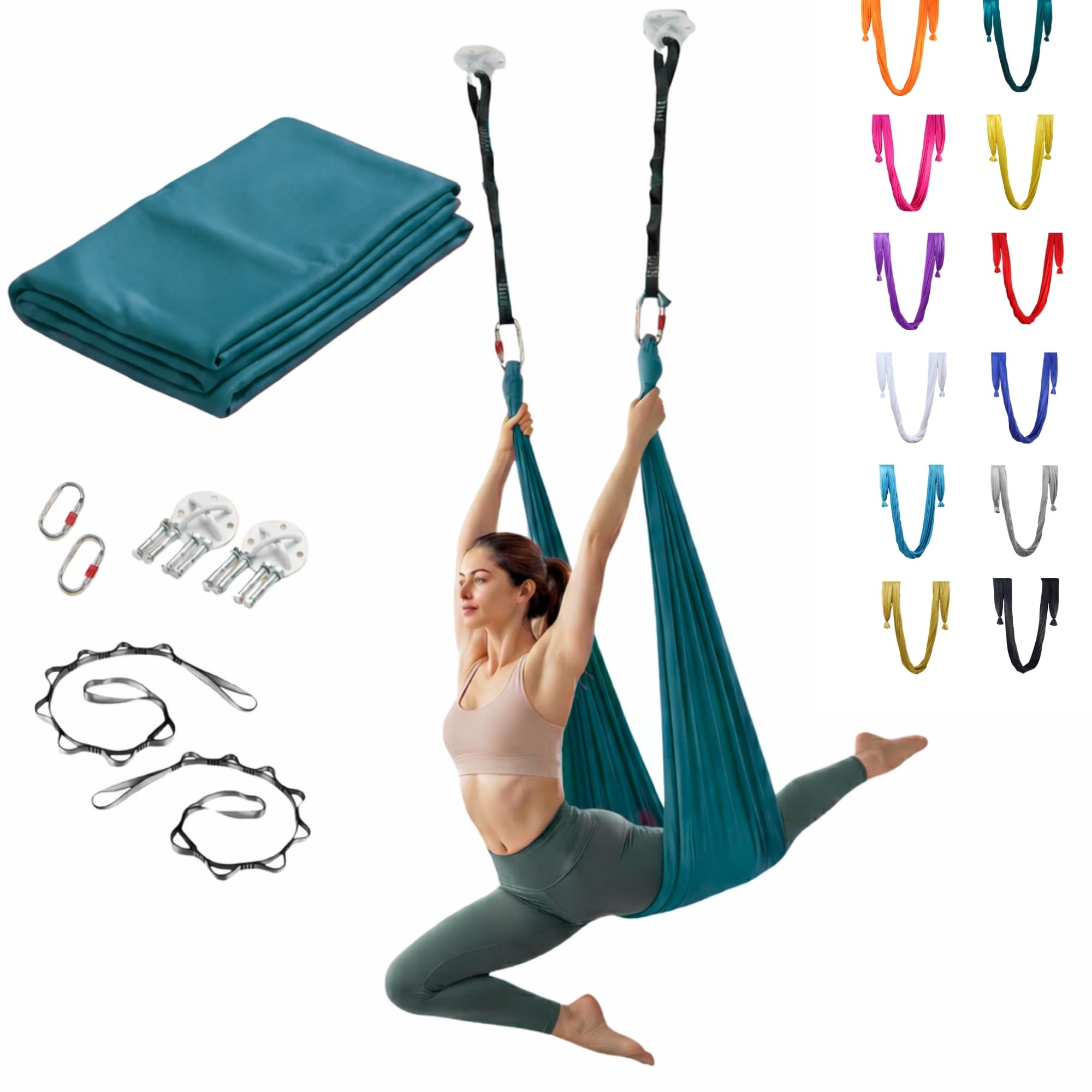 Aerial Hammock / Swing Set for Inversion Exercise and Antigravity Yoga/ Flying Yoga | Improve Flexibility & Core Strength for Home Fitness Training with Carabiners, Daisy Chains, Hooks and fasteners