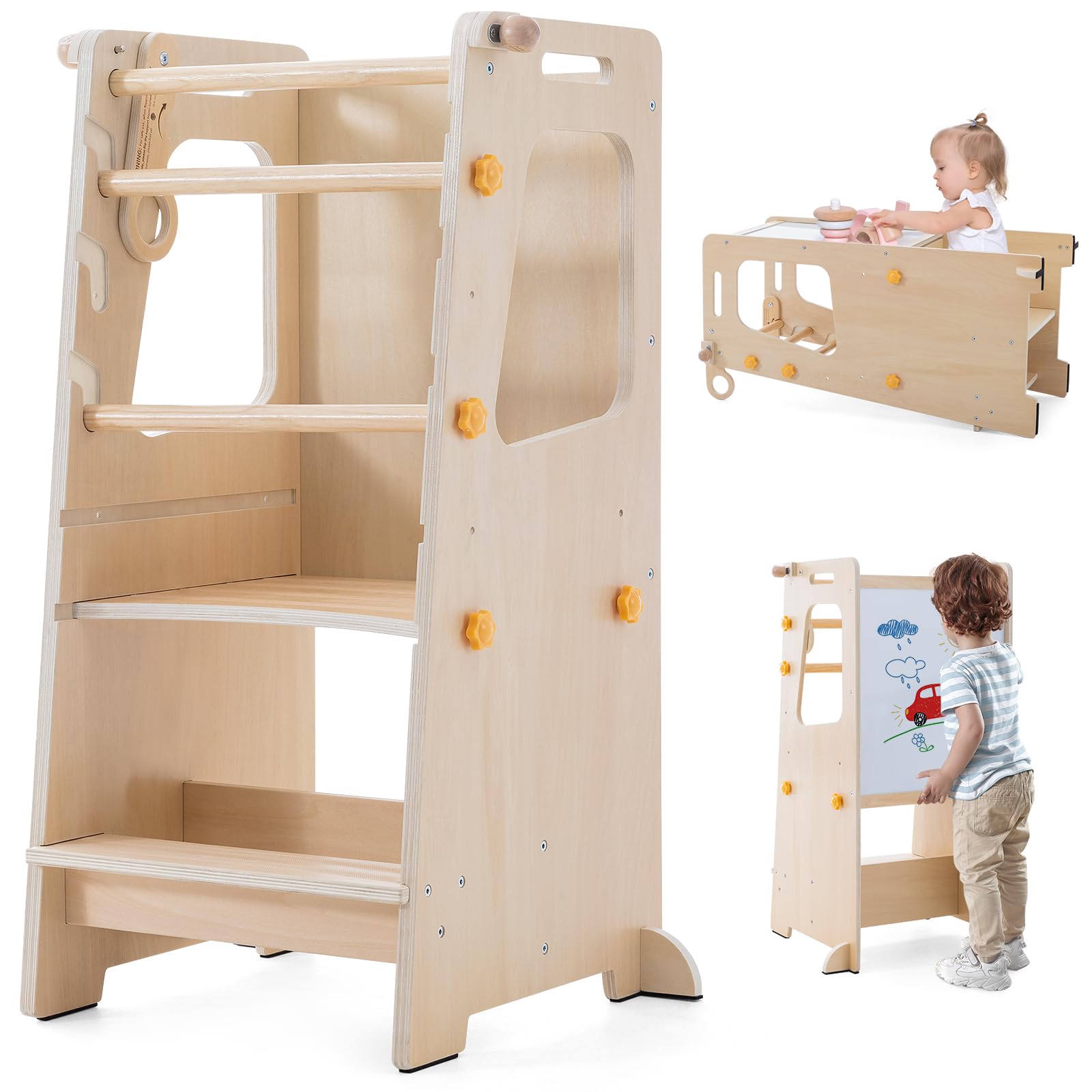 Tour de cuisine pour enfants avec tableau blanc et table de jeu ajustable