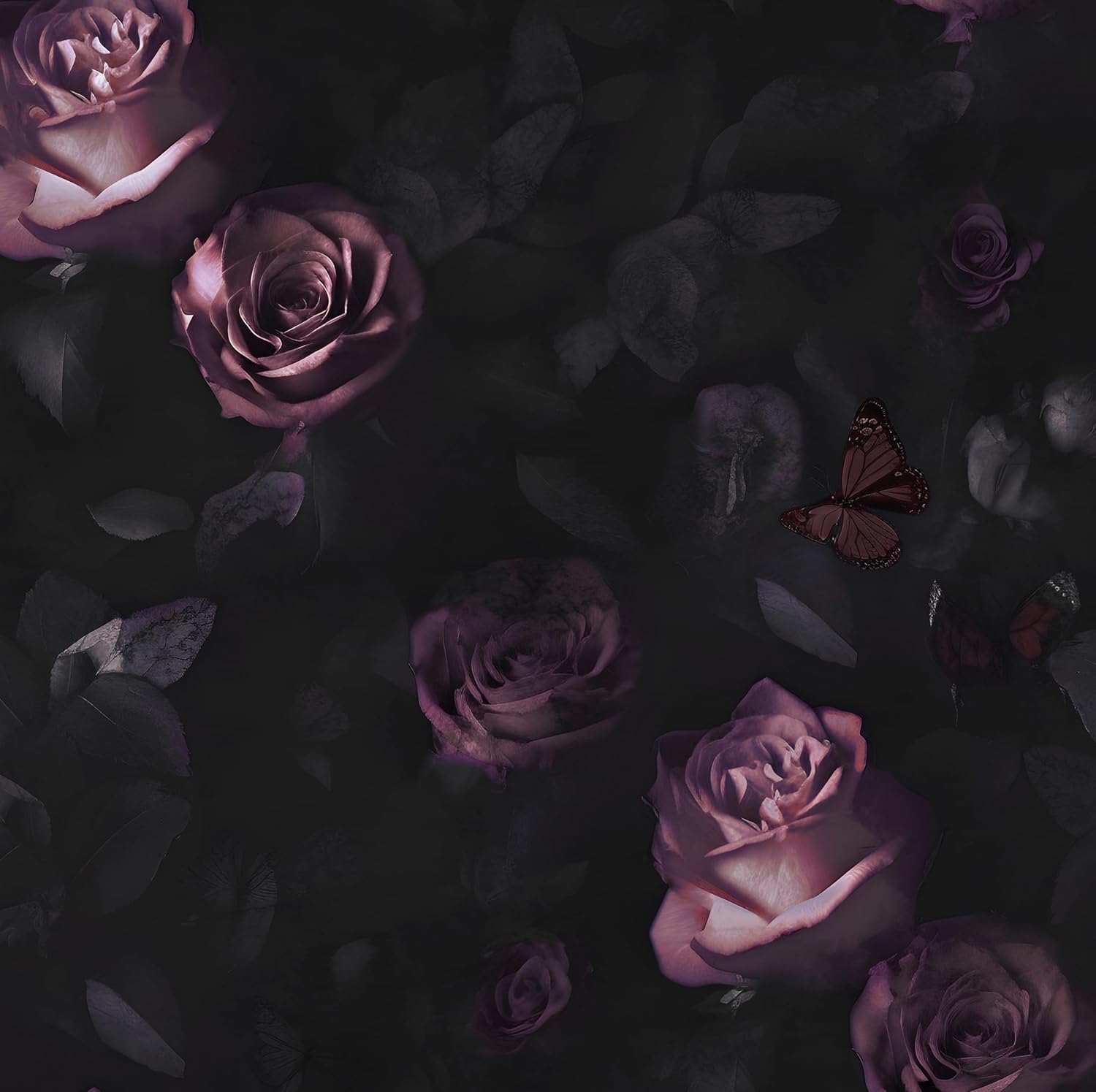 Dark Floral Wallpaper Peel and Stick, Black Contact Paper Pink Rose Flowers 17.5" x 393.7", Vintage Wall Murals Removable Self Adhesive Waterproof for Bedroom Shelves Cabinet Drawer Table Decor