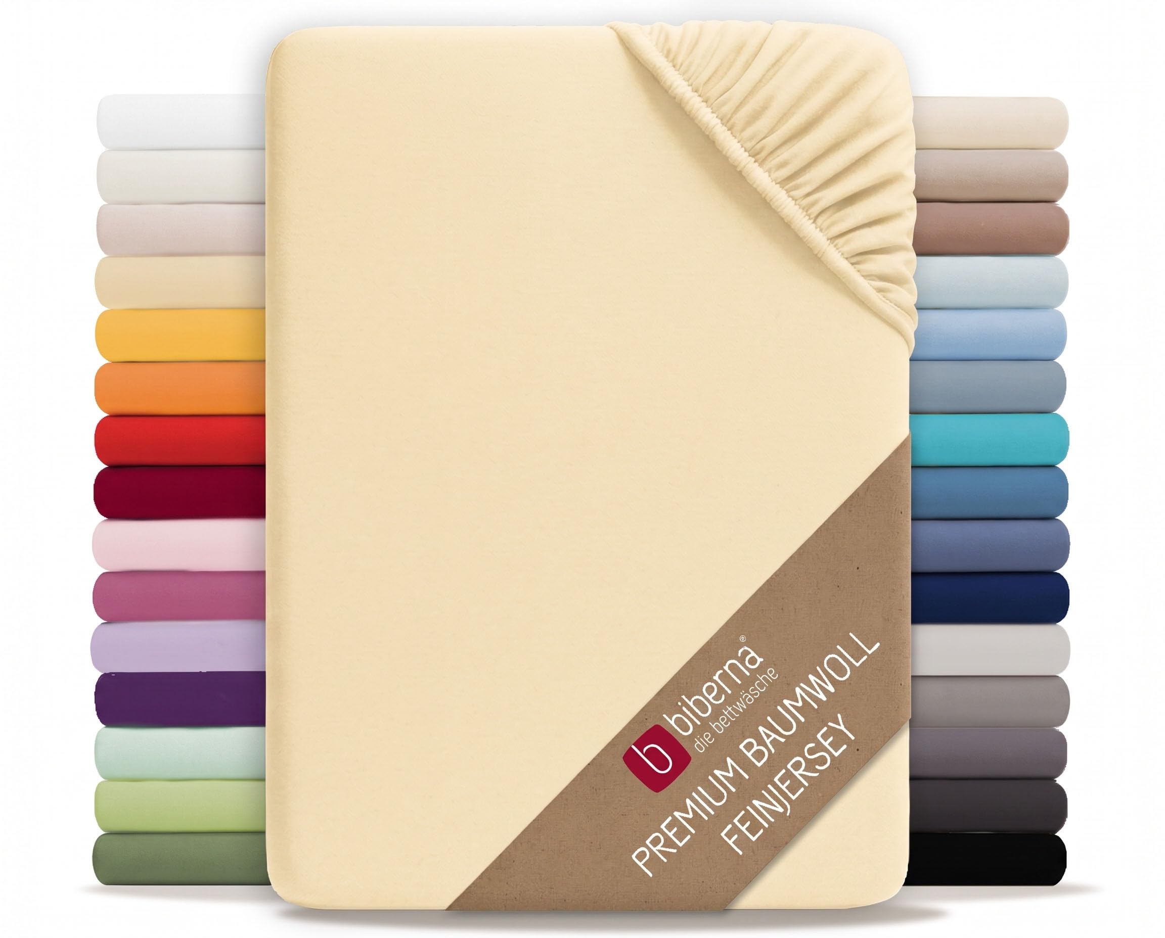 biberna Premium Feinjersey Spannbettlaken 90x200-100x200 cm gelb | 100% Baumwolle Spannbetttuch für Einzelbetten | Bügelfrei & mit Rundumgummizug | Oeko-TEX Zertifiziert (Modell 0077144)