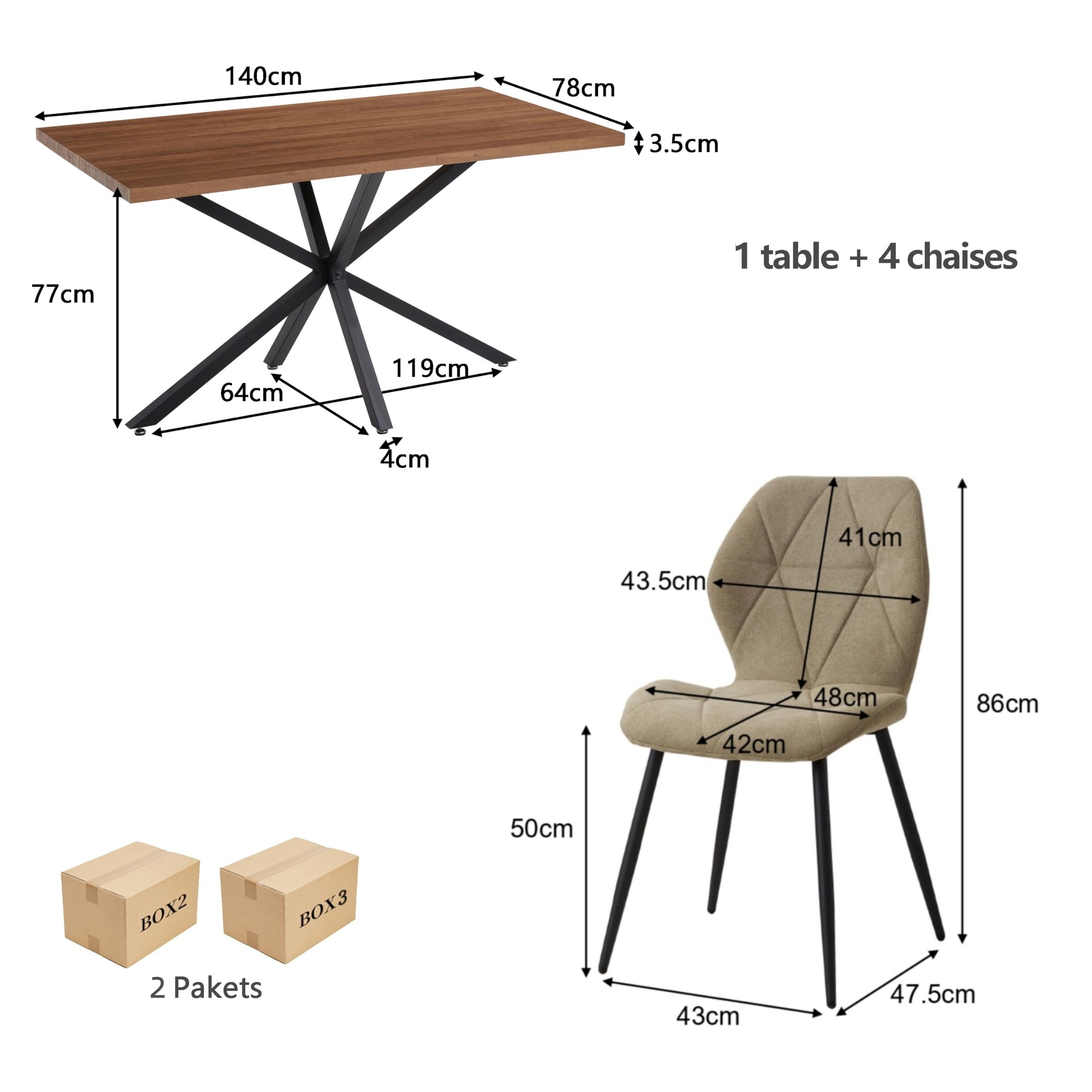5 Set Tavolo e Sedie Sala da Pranzo 140cm, Scuro + Verde