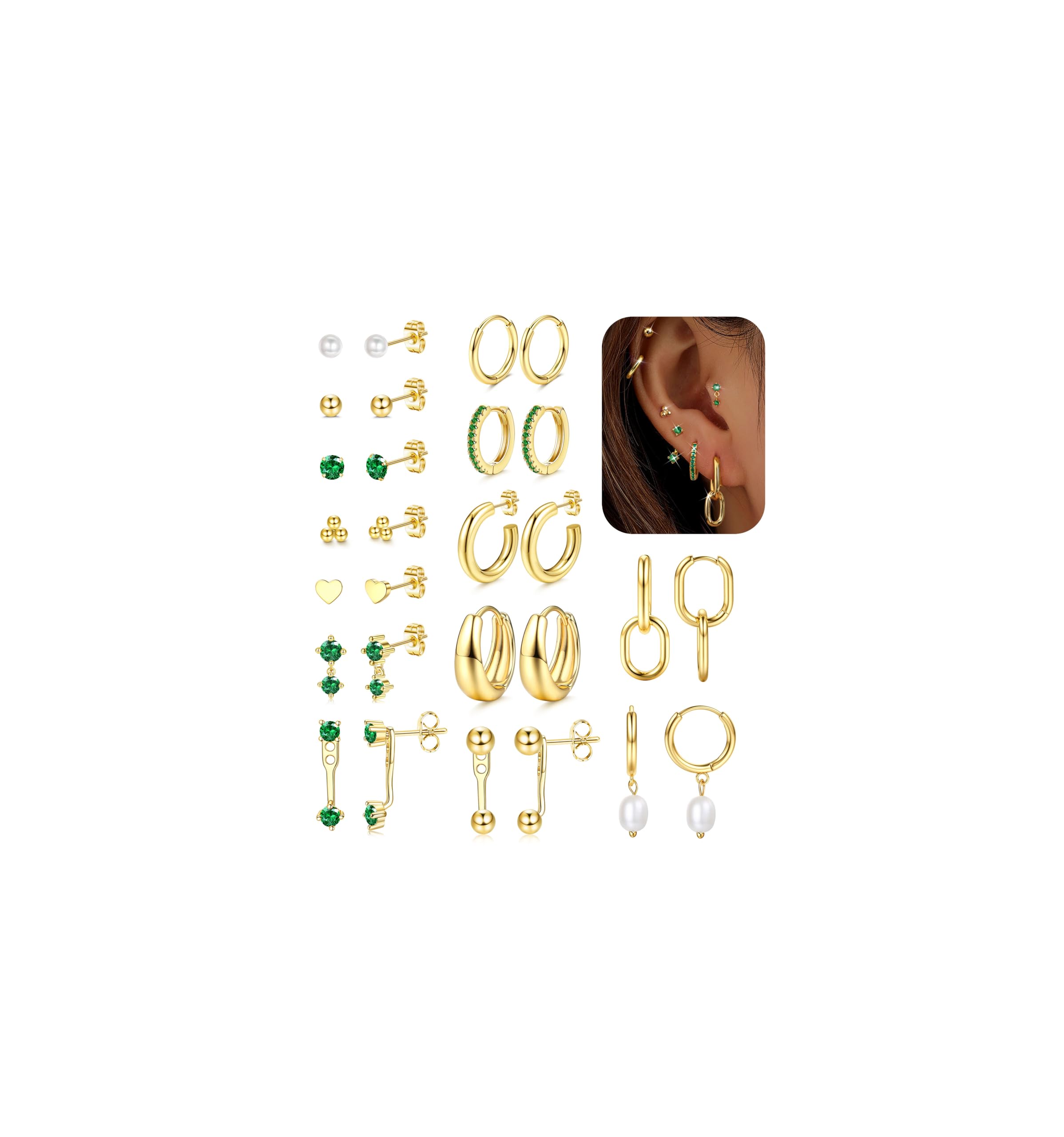Diamday 4 Paia Orecchini Donna Oro Placcato 14K Orecchini Pendenti Piercing Orecchio Ipoallergenica Orecchini Cerchio Doppio Piercing Helix Orecchino Donna Catena Orecchini Cerchio