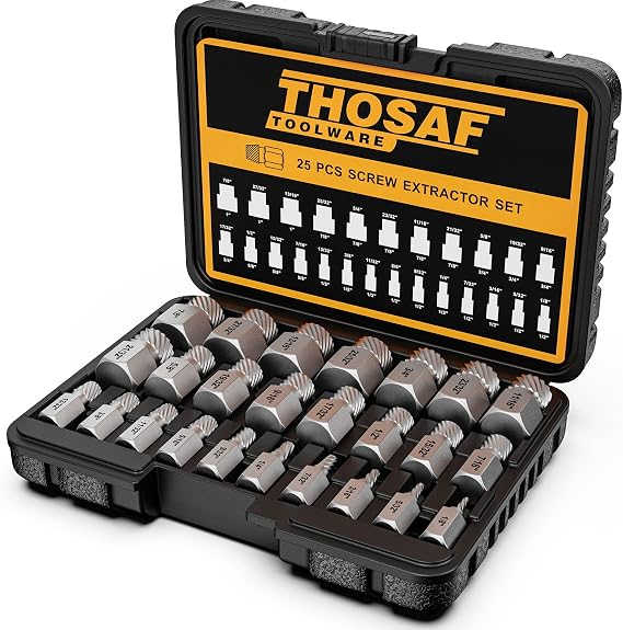 Screw Extractor Set, 25 Piece Easy Out Bolt Extractor Set, Multispline Screw and Hex Head, for Removing Broken Studs, Bolts, Screws, 1/8 Inch to 7/8 Inch in 1/32-Inch Increment, Tools Gifts for Men