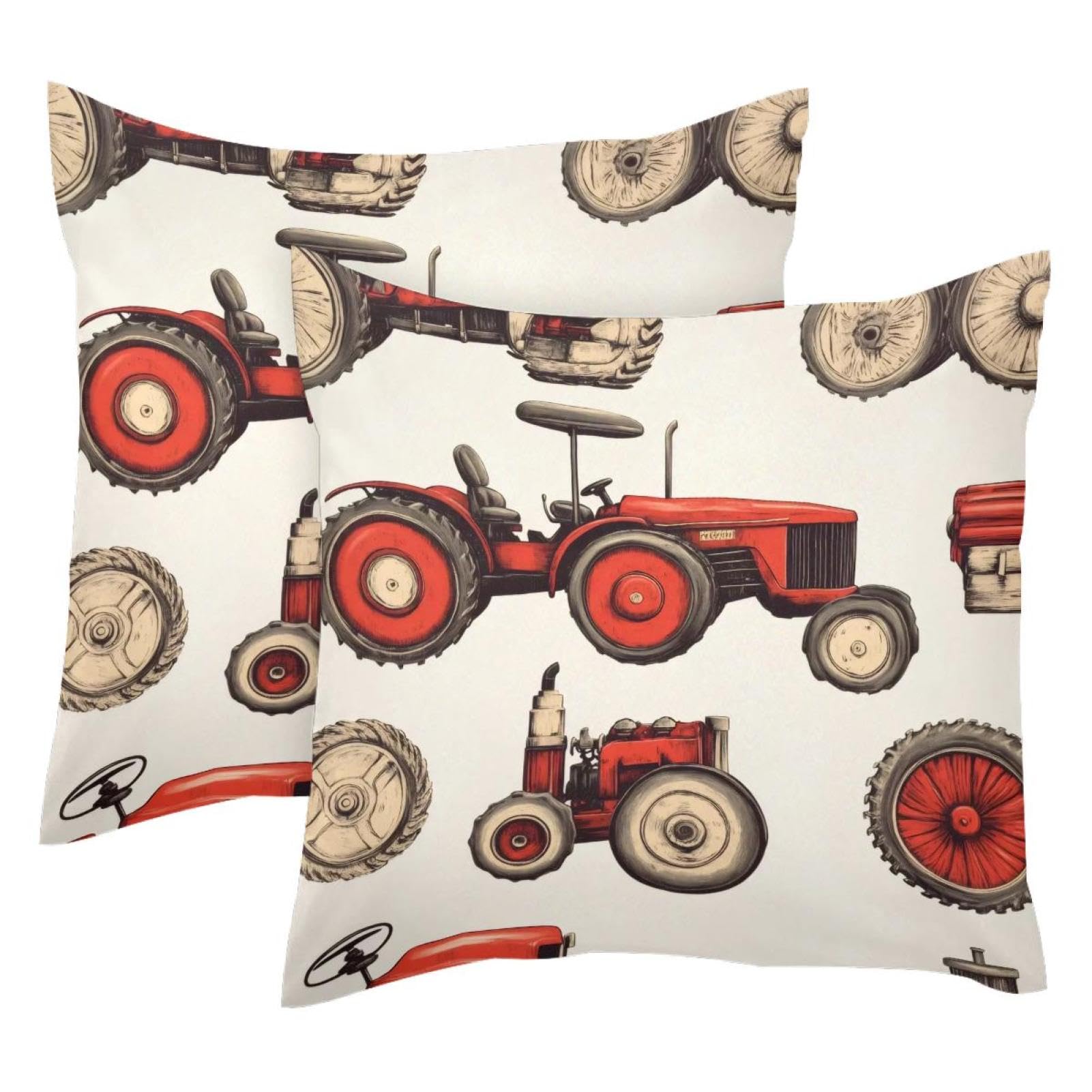 Housse de coussin vintage lot de 2 velours tracteur 50x50 cm
