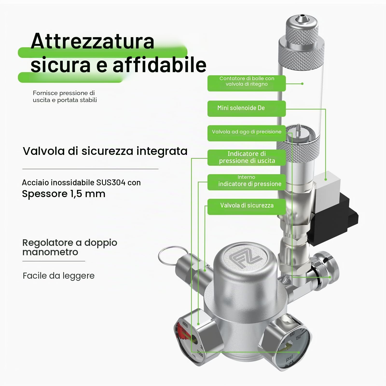 FZONE 2.5L Aquarium CO2 Generator System Carbon Dioxide Reactor Kit con regolatore e valvola ad ago per Acquario Piante Serbatoi (2.5L(with solenoid))