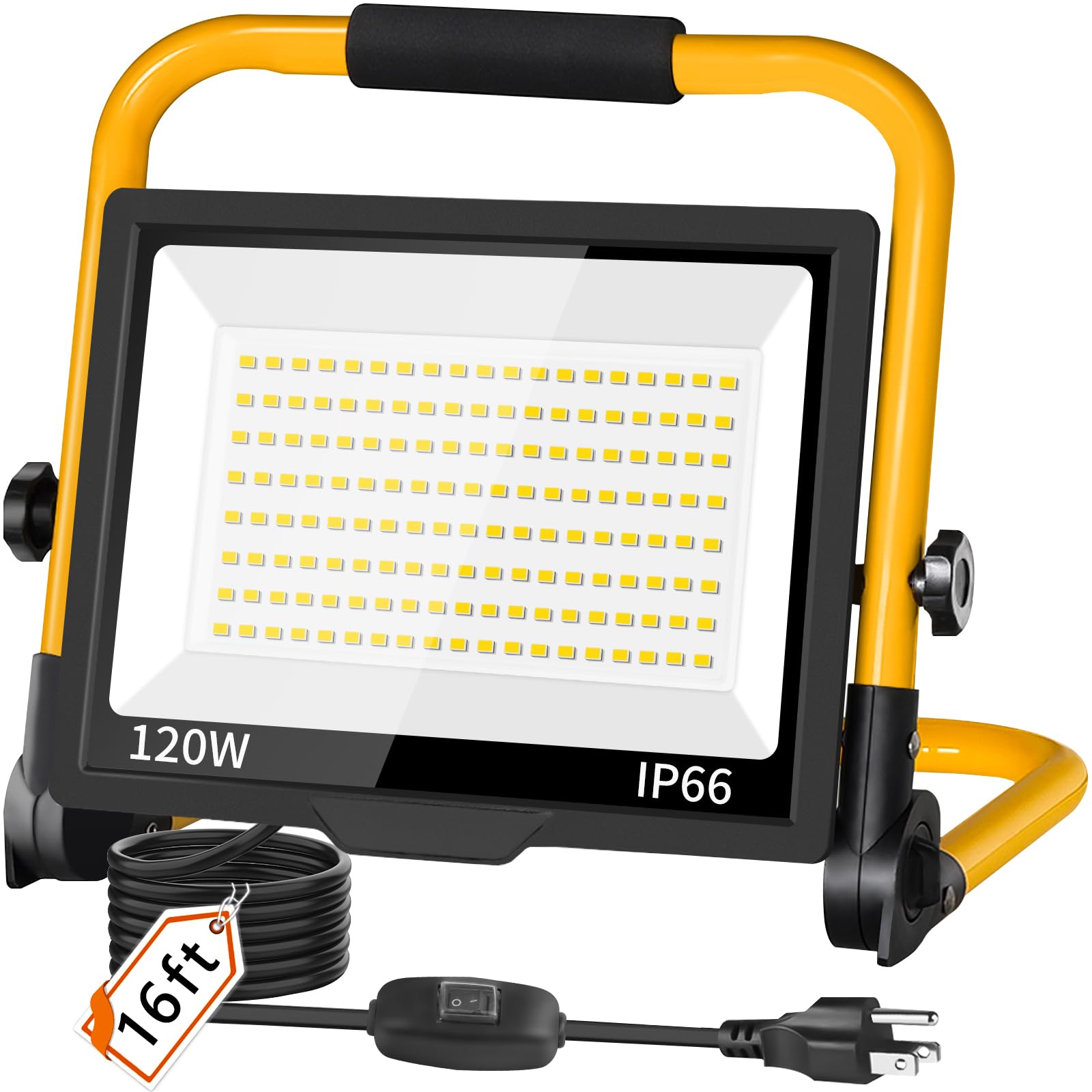 14400LM LED Work Light, 120W Flood Light with 16FT Cord & Switch