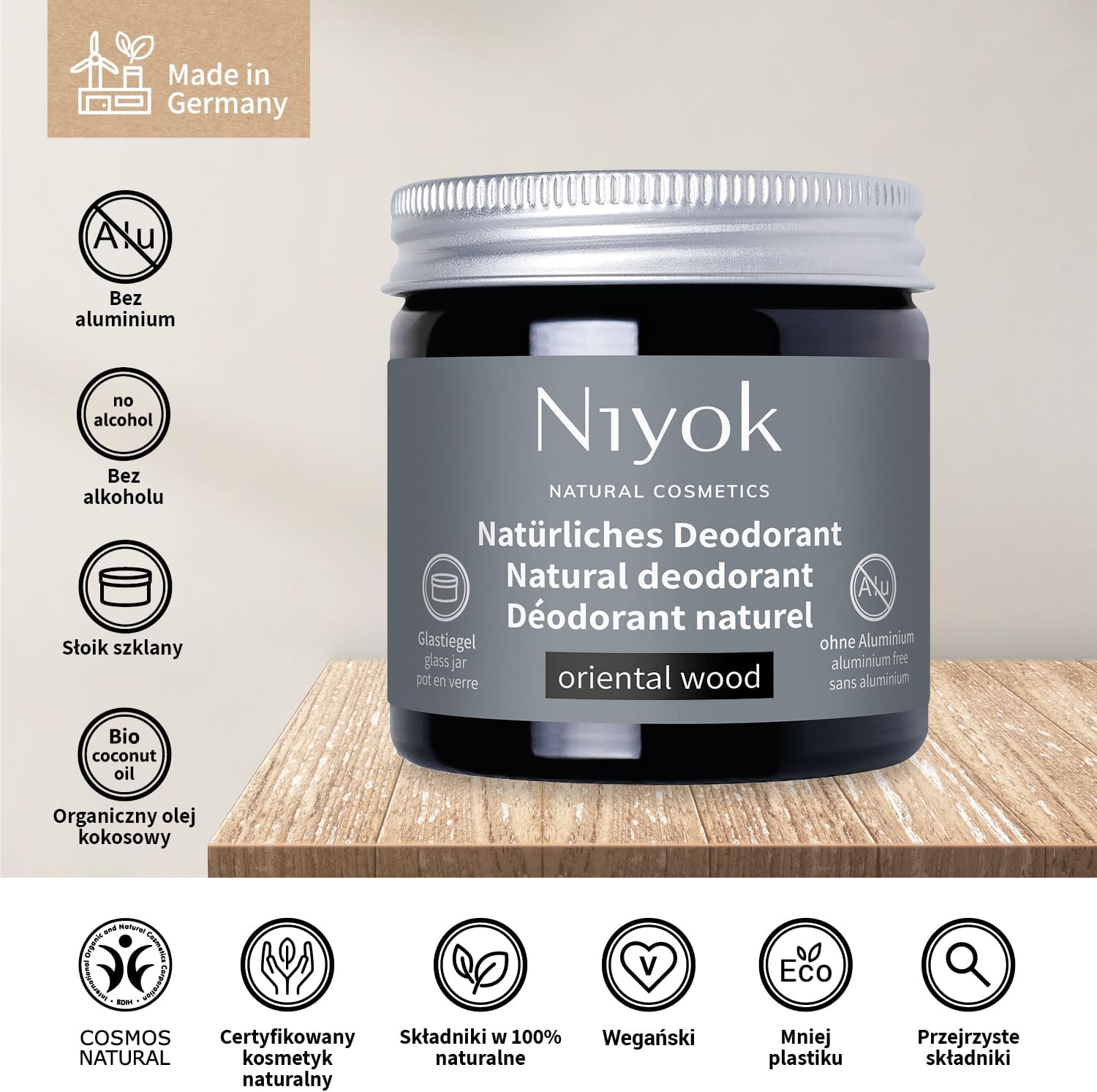 Niyok 2 в 1 Крем-дезодорант ORIENTAL WOOD 40 мл натуральный антиперспирантный крем без алюминия 24-часовая защита от пота и неприятного запаха крем-дезодорант унисекс веганский сертификат COSMOS