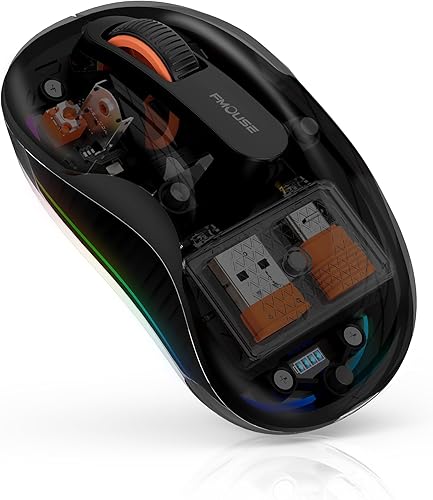 Ratón inalámbrico Bluetooth, mouse RGB transparente de tres modos, Bluetooth y 2.4 GHz para múltiples dispositivos, receptor USB-C, ideal para