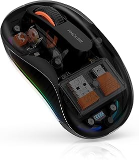 Bluetooth Wireless Mouse, Transparent RGB Tri-Modes Mouse,Bluetooth & 2.4GHz for Multi Device, USB-C Receiver Ideal for MacBook/Laptops, Rechargeable, Silent, Portable, Cool LED, Ergonomic - Black