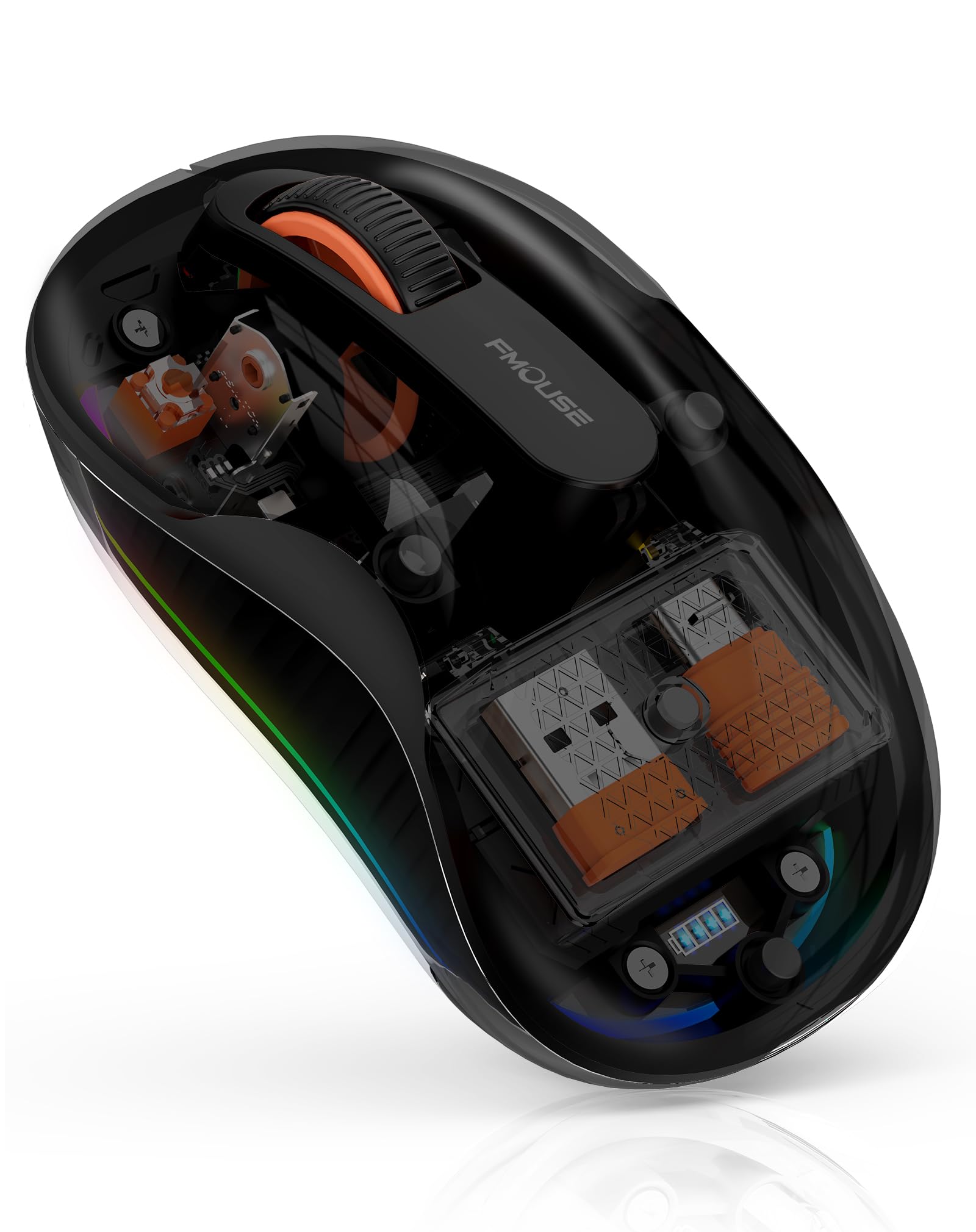 Ratón inalámbrico Bluetooth, mouse RGB transparente de tres modos, Bluetooth y 2.4 GHz para múltiples dispositivos, receptor USB-C