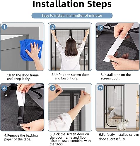 Miniatura 7 de Puerta de Malla Mejorada para Mascotas, Se Adapta a Abertura de Puerta de 34 x 83 pulgadas, Puerta de Malla Gruesa Resistente a Gatos para Sala
