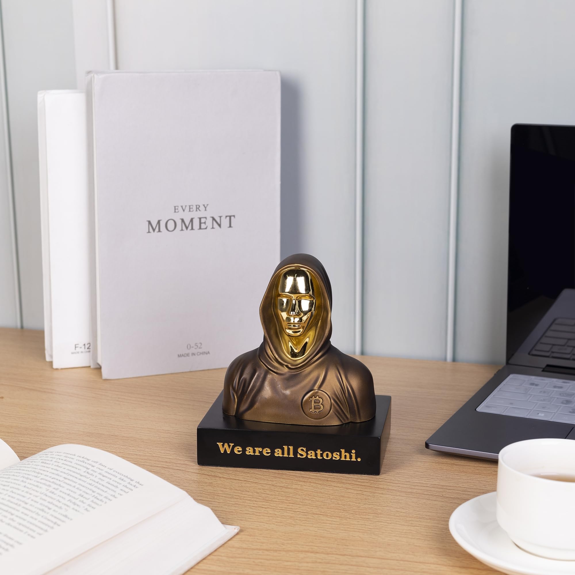 Figura de Resina Bitcoin Hecha a Mano de 15 cm BTC Satoshi Nakamoto, Acabado de Bronce, Regalo para Bitcoiners