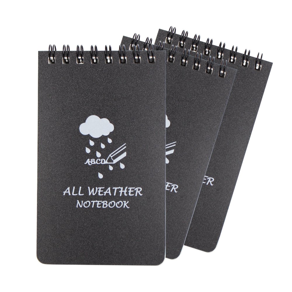 Erlvery DaMain Pack of 3 All-weather Waterproof Spiral Notebooks/Pocket Field Notes/Notebook/Notepad/Shower/Aqua Notes/(5x3Black)