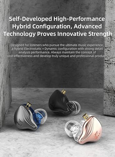 Miniatura 2 de KZ ZEX - Auriculares electrostáticos + 1 auricular dinámico con cables desmontables adecuados para ingeniero de audio, músico (oro rosa, sin