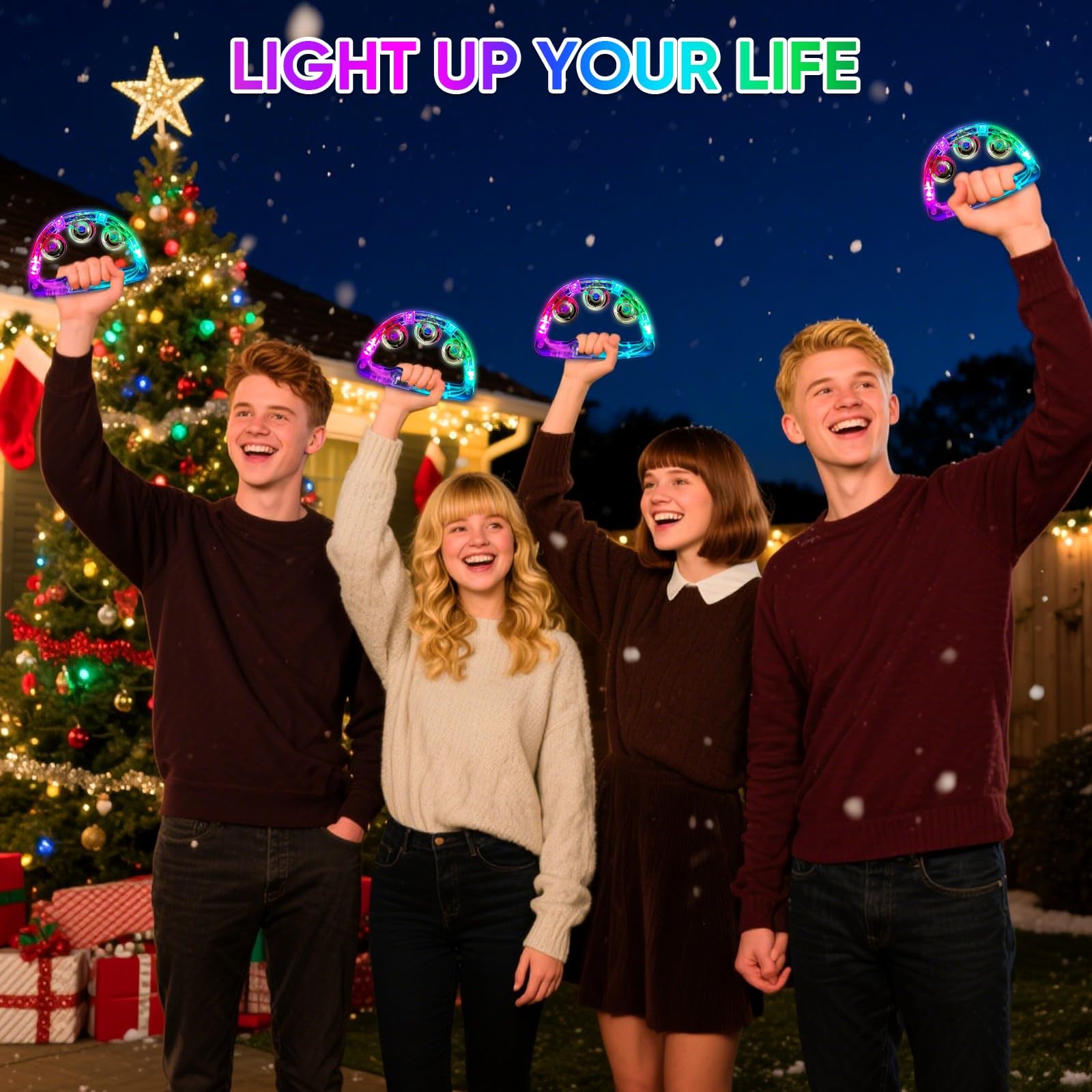 Musfunny Lot de 24 tambourins lumineux à LED | Tambourin Instrument de Musique 3 Modes Clignotants Tambourins Lumineux pour Concerts Anniversaire Mariage Noël Bar Party