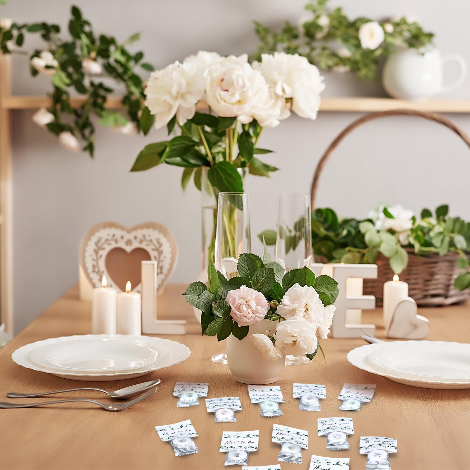 200 unidades de calcomanías de menta para bodas, caramelos, envueltas individualmente, adornos de menta, regalos de boda, decoración para invitados (mentas no incluidas)