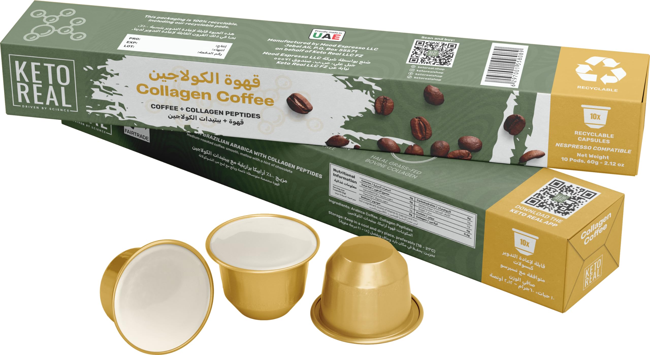 Keto Real Collagen Coffee 60g (10 Pods) 100% Arabica With Coffee and Collagen Peeptides