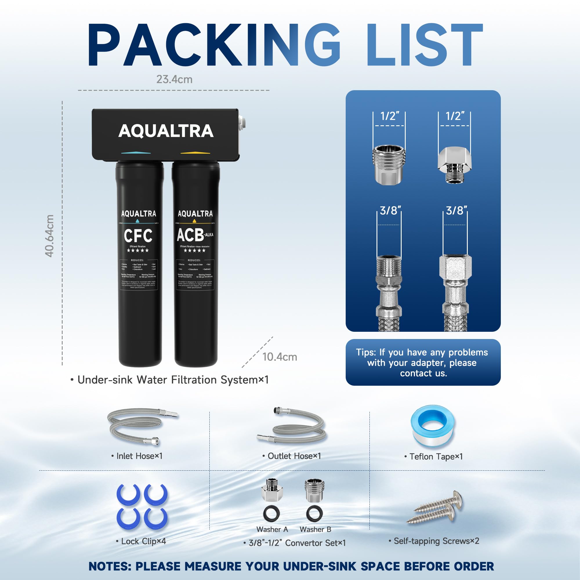 AQUALTRA USF-2B-15 Sistema filtrante sottolavabo leggermente alcalino, 106 000 L, riduce PFOA, PFOS, cloro, piombo, mercurio, cloramina, fluoro, particelle di microplastica, cattivo gusto e odore