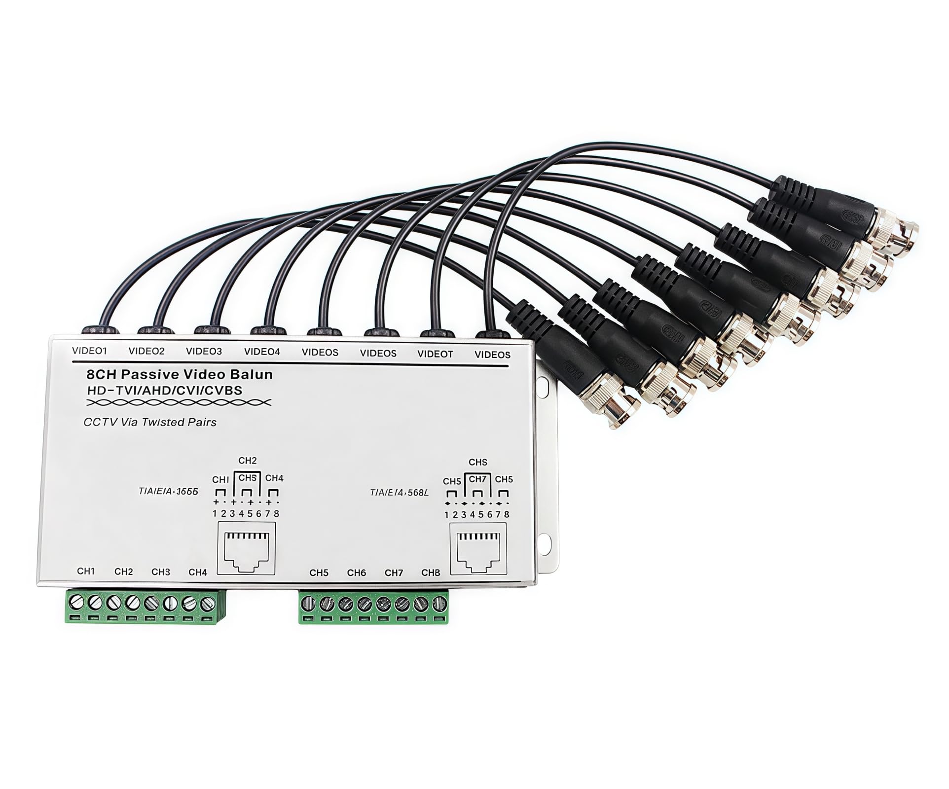 8-Channel HD Passive Video Balun Transceiver - Aluminum Shell, RJ45 to BNC, 400M Transmission for 720P/1080P HD-CVI/TVI/AHD CCTV Systems