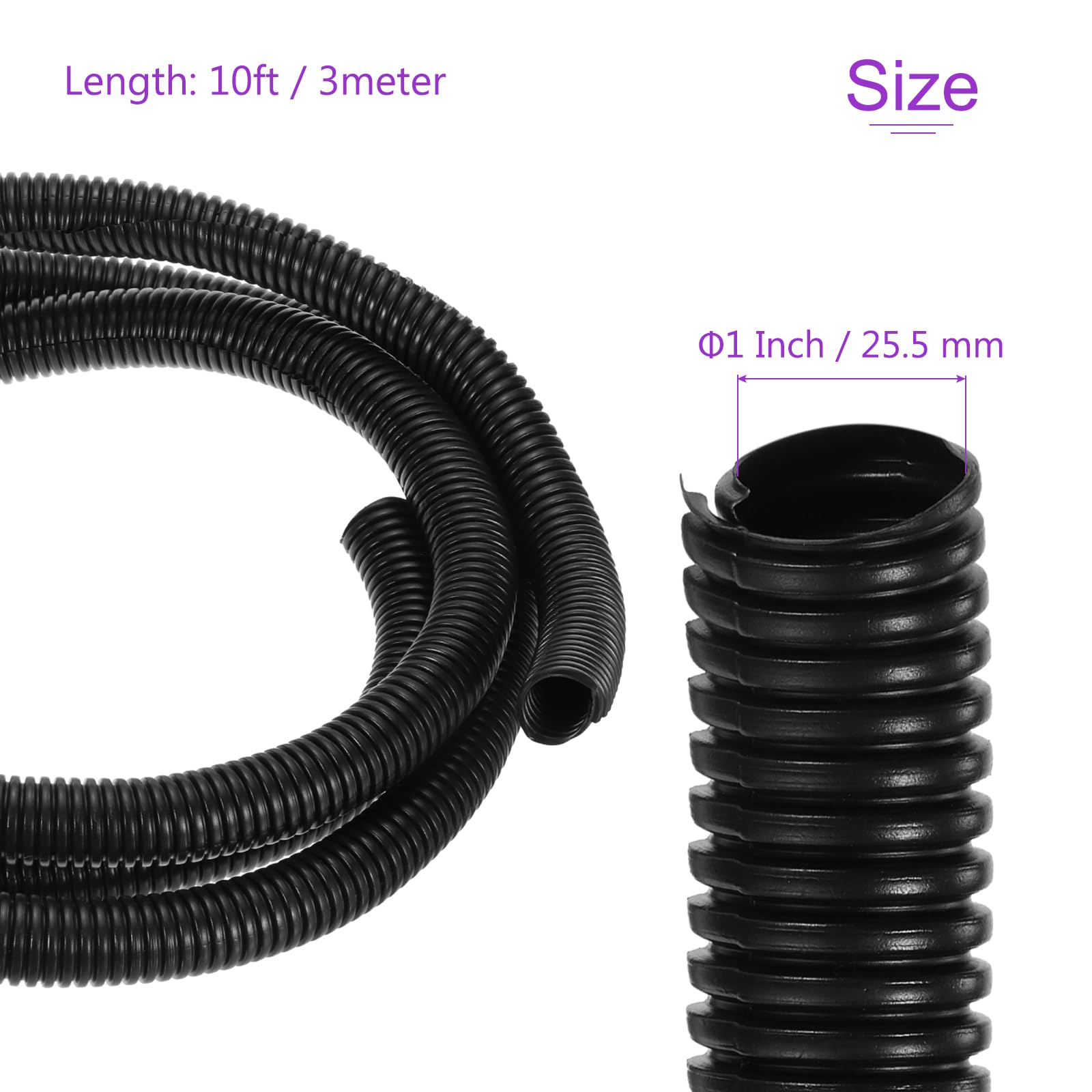 DMiotech 3meter Wire Loom Split Tubing 25.5mm, Cord Protectors from Pet Flexible Conduit Cable Management for Office, Home, Garden, Black - Image 3