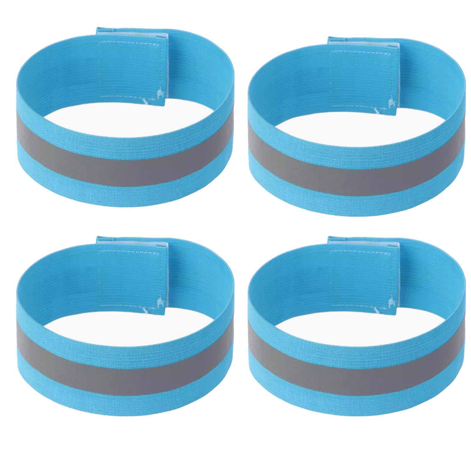 MACHSWON 4PCS Reflective Wrist Strap 4x1.5cm Safety Gear Reflective Wristbands High Visibility Bike Ankle Bands Reflector Armband Self-adhesive Reflective Bands for Walking,Night Sports Sky Blue