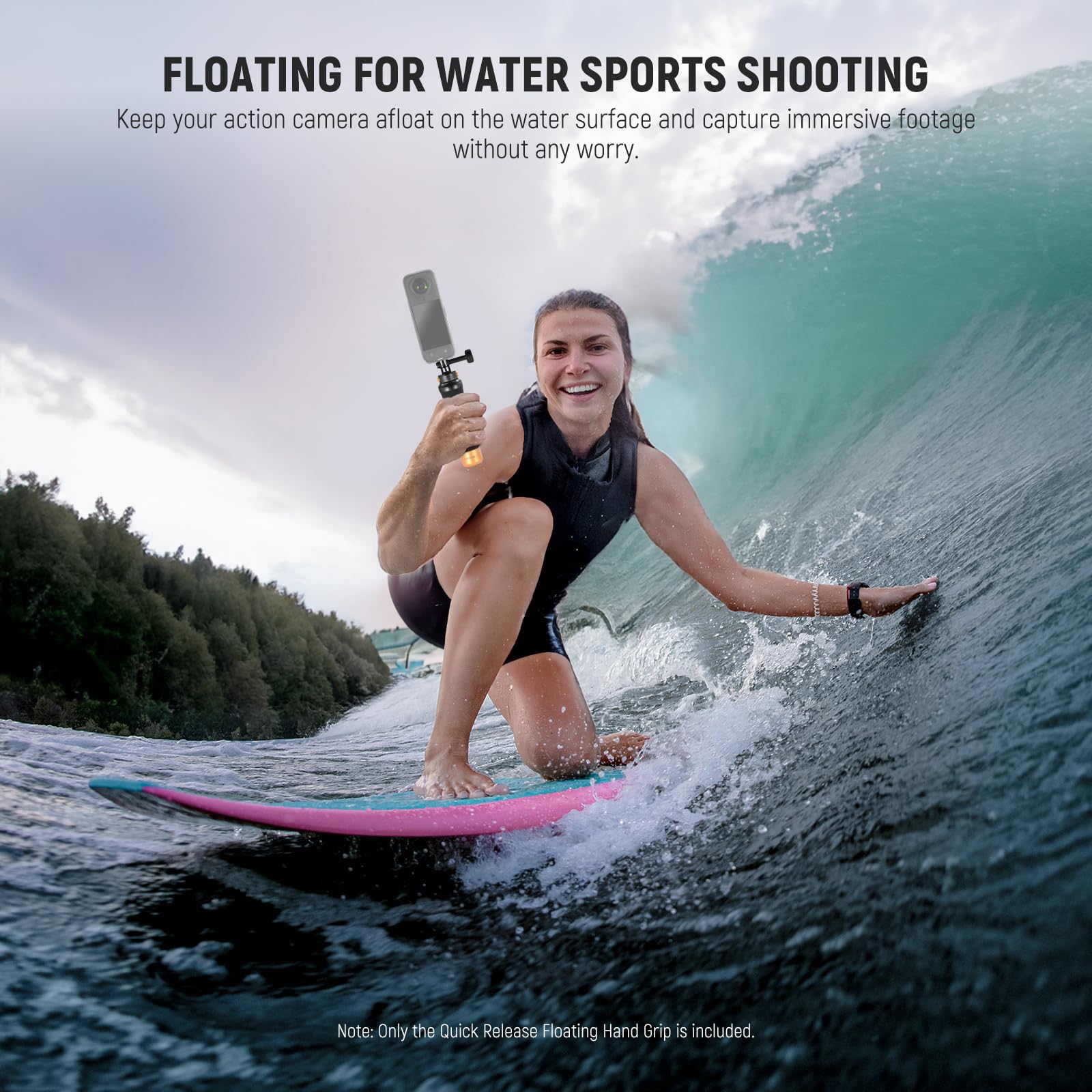 NEEWER Poignée Flottante pour Caméra d'action avec Fixation Rapide, Vis 1/4", Dragonne, Kit d'Accessoires pour Manche et Perche Sous-marine à Fixation Portable Compatible avec GoPro Insta360 DJI, GP23