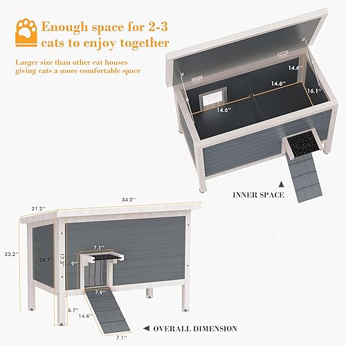 Miniatura 6 de Casa para gatos al aire libre resistente a la intemperie, con espuma aislada de madera para gatos para invierno exterior, con puerta de escapetira