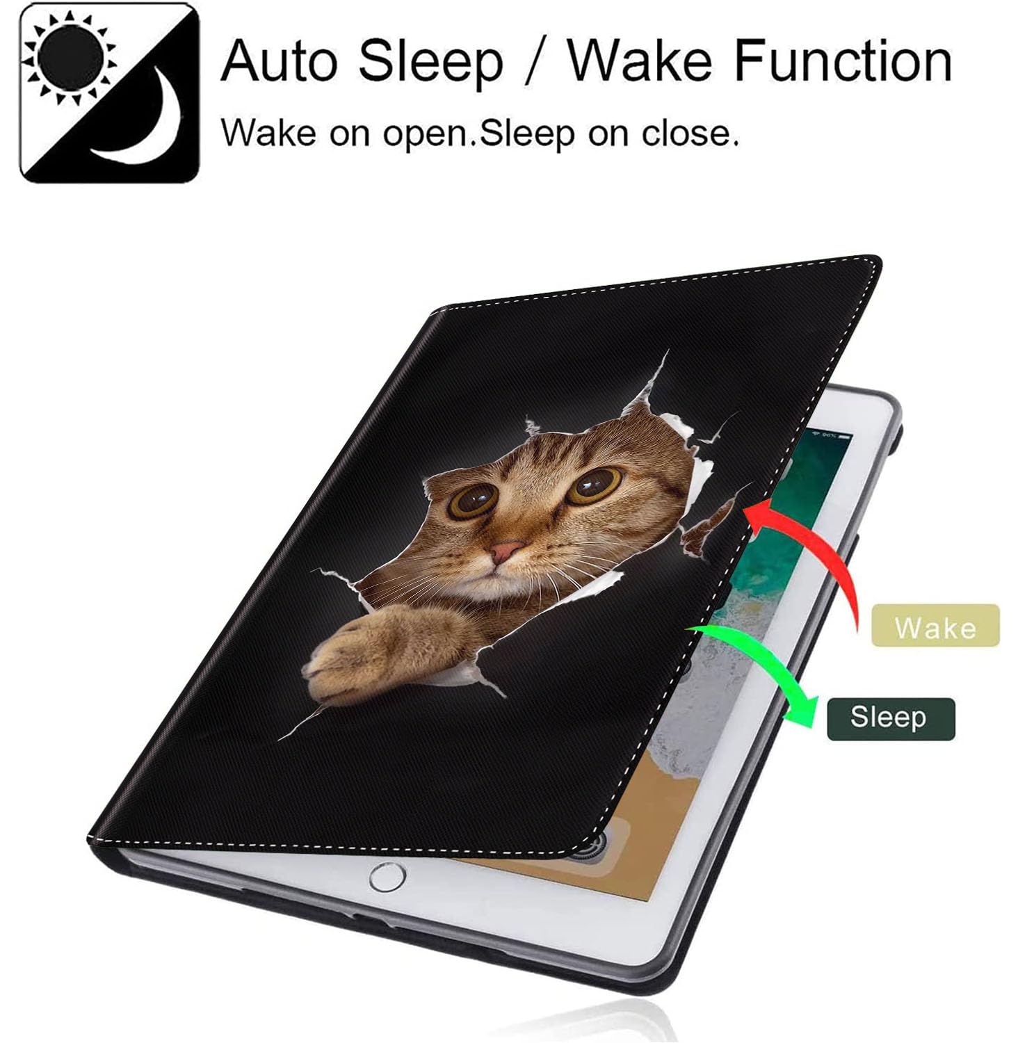 RAUEDWDJS For IPad 9th Generation Case (2021)/8th Gen (2020)/ 7th Gen (2019) 10.2 Inch-360 Degree Rotating Multi-Angle Viewing Protective Cover With Auto Sleep/Wake-Reading Cat