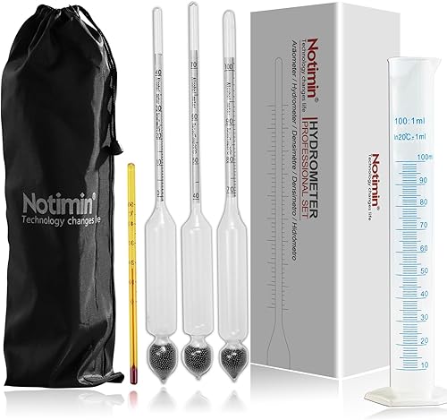 Notimin Set de 3 hydromètres 0-100 Vol% + thermomètre + cylindre