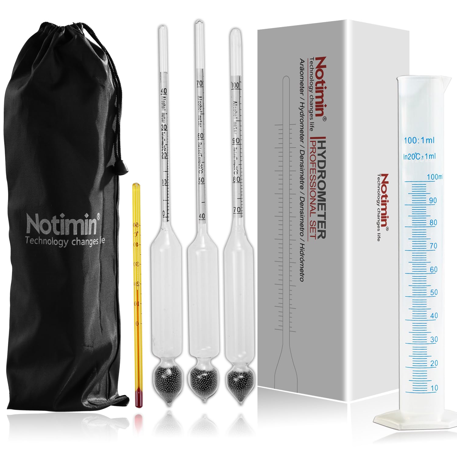 alcolometro 3 Pezzi 0-100Vol% di idrometro Alcoholmeter Tester Set Alcohol Vinometer + Termometro, per Grappa, Distillati,Whisky, Brandy, Wodka, Spirito