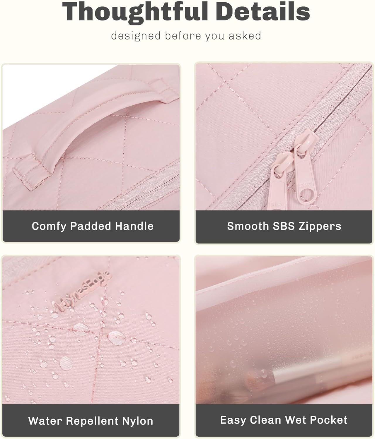 Hynes Eagle Travel Makeup Bag for Women Puffy Cosmetic Organizer Pouch Open Flat Toiletry Bag for Toiletries, Brushes Pink - Image 5