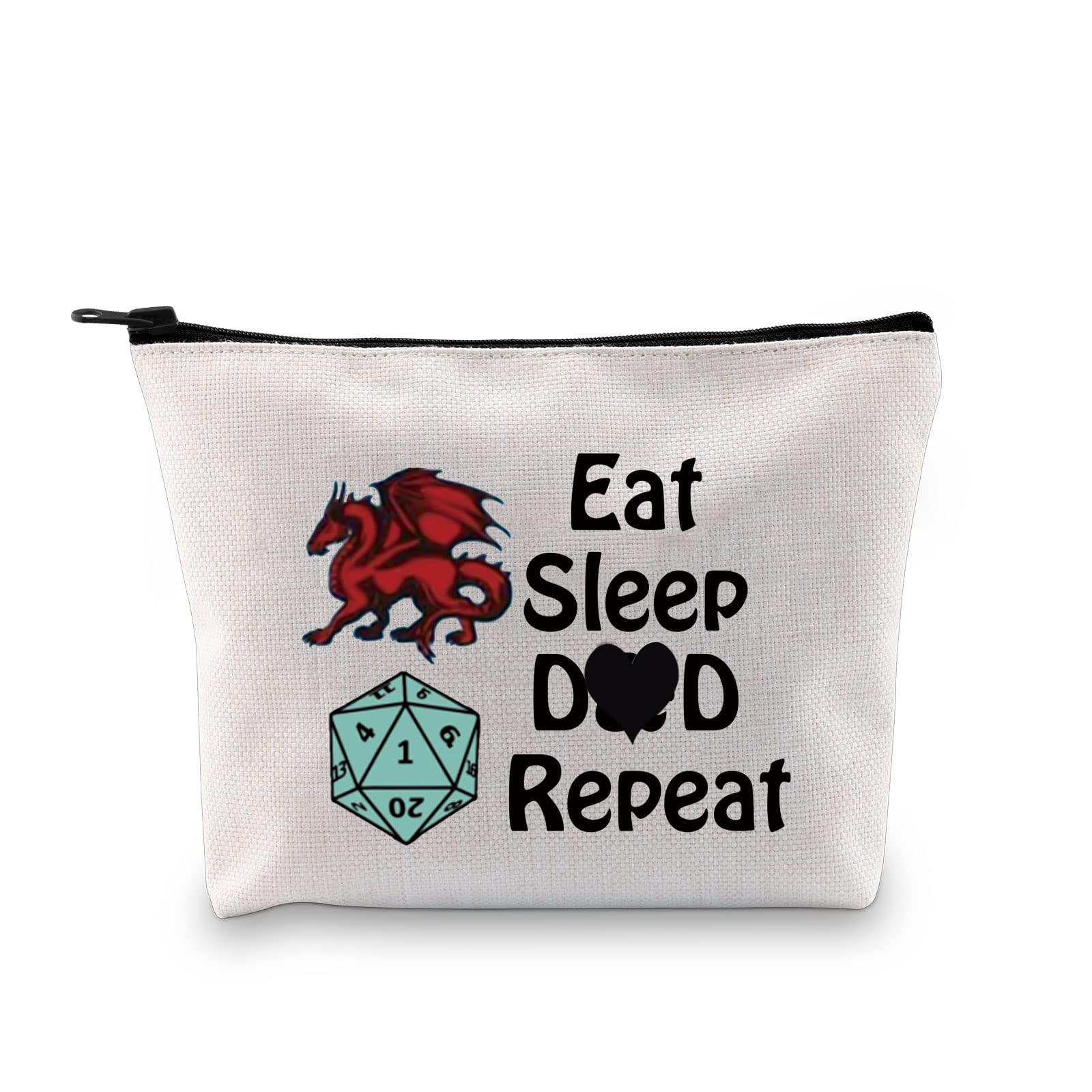 PXTIDY DND Game Makeup Bag Dungeons Dragons Gifts Eat Sleep DND Repeat Cosmetic Bag Dungeons D20 Makeup Bag Dnd Game Master Gifts Dungeons Geek Gift, Beige, Middle