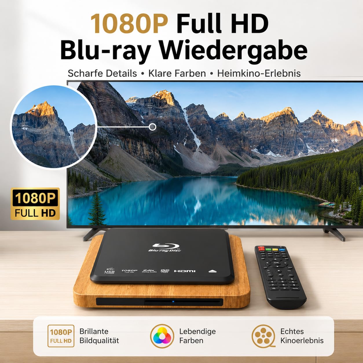 Lecteur Blu-ray 1080p Full HD, région B/2 et lecteur DVD toutes régions, Dolby Audio, HDMI/AV/USB, PAL/NTSC, câble HDMI et AV, lecteur DVD Blu-ray compact pour TV et home cinéma
