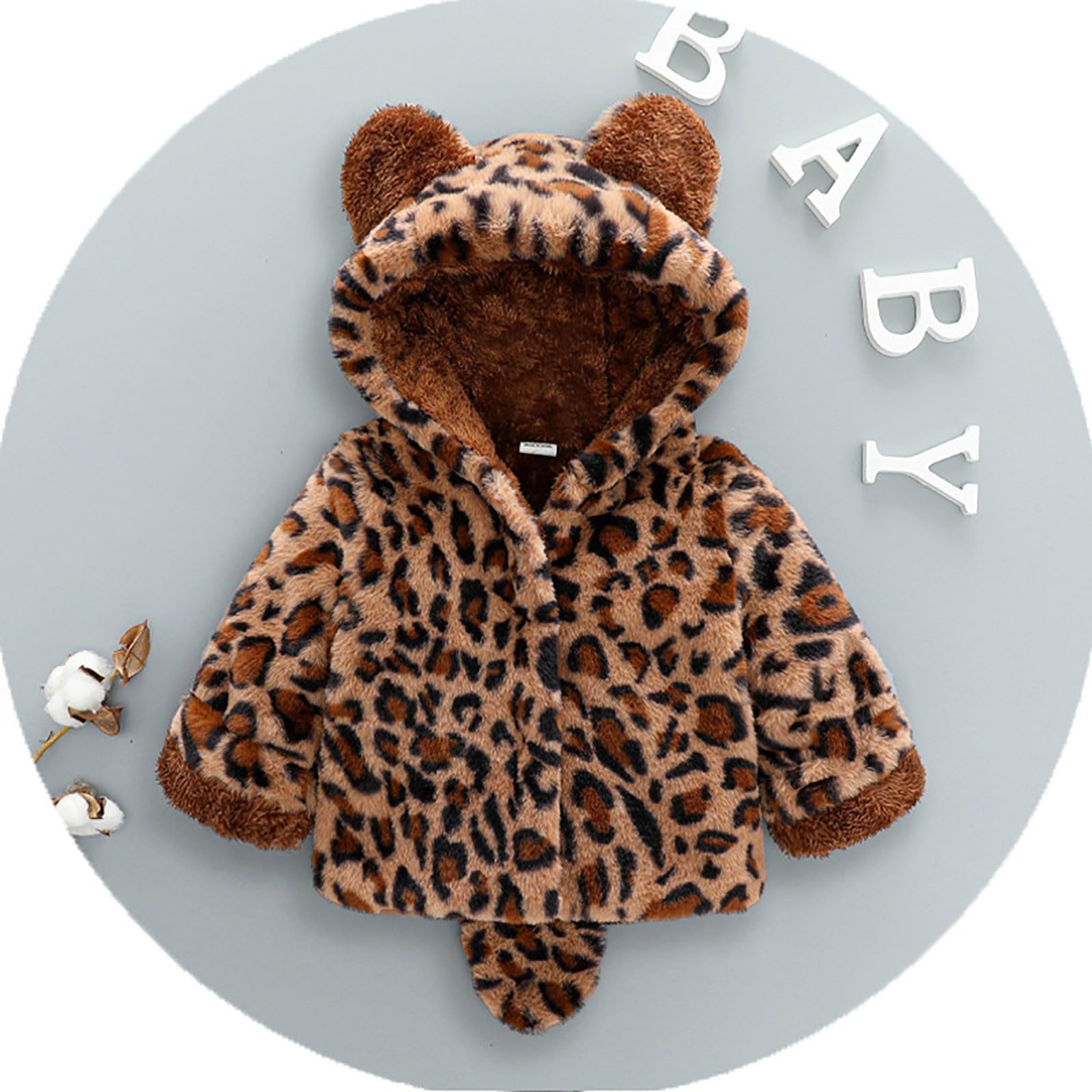 OBiQuzz Veste polaire pour enfant - Veste demi-saison - Motif léopard - Veste d'hiver chaude à capuche - Veste de survêtement avec oreilles d'ours - Veste de sport quotidienne - Veste d'extérieur pour