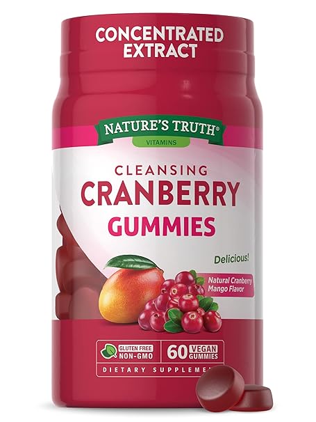 Nature's Truth Cranberry Gummies | 60 Count | Vegan, Non-GMO & Gluten Free Supplement | Supports Urinary Tract Health | Cranberry Mango Flavor