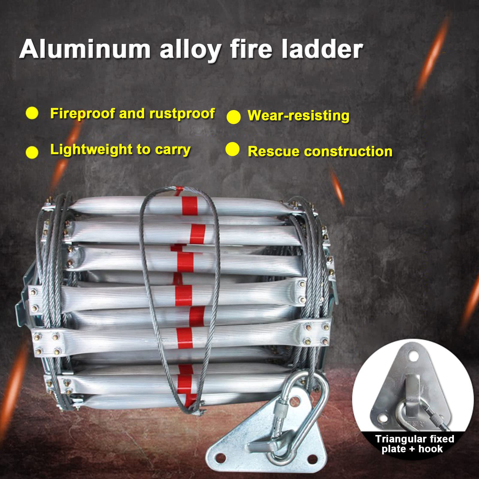 Emerncy - Escalera de escape de incendios portátil de 32 pies, escalera de cuerda de aleación de aluminio para 2 y 6 pisos, resistente al fuego, escalera suave para uso en interiores y exteriores