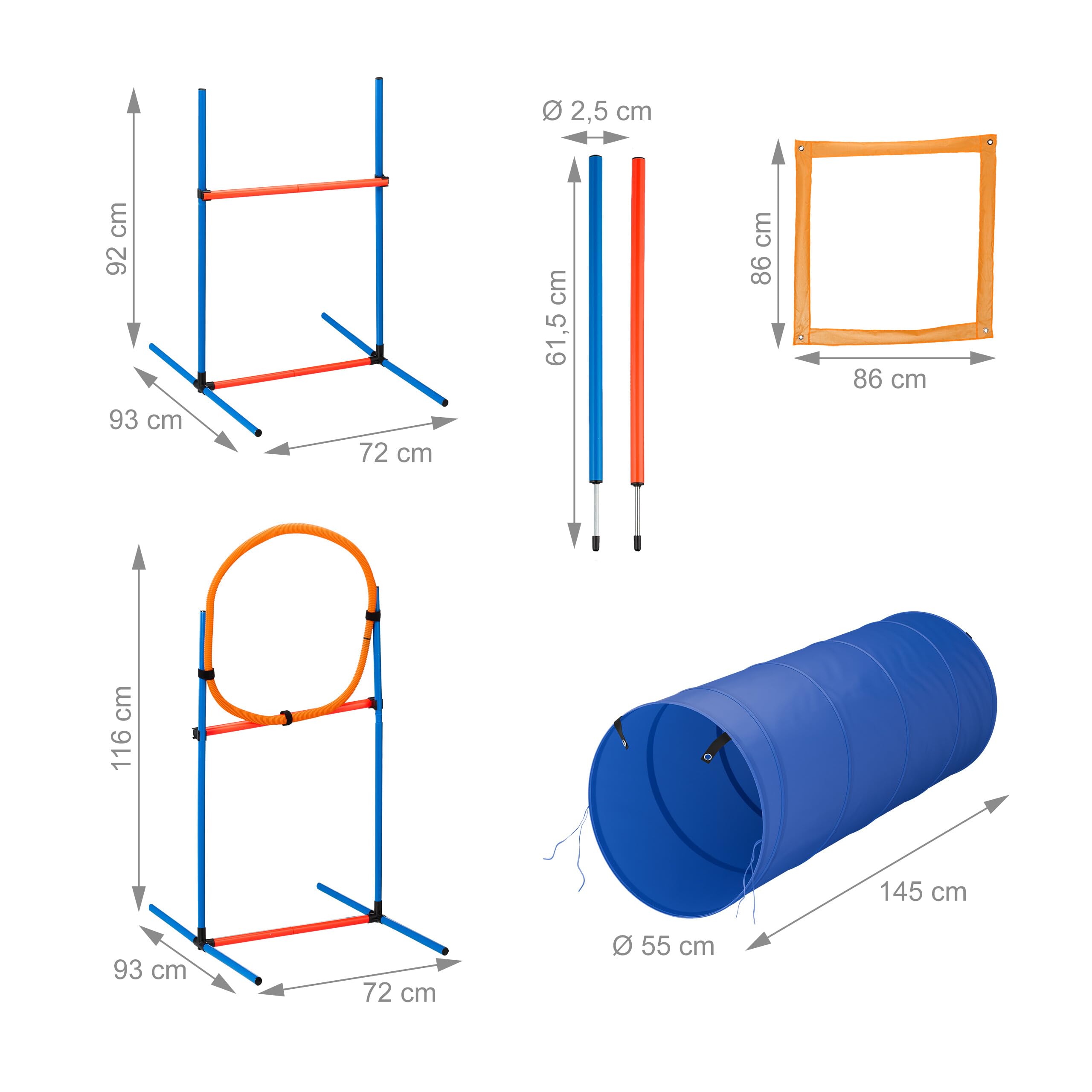 Relaxdays Set Agility Dog a Ostacoli, Addestramento Cani Attrezzatura, Allenamento con Tunnel, Paletti e Slalom Colorato
