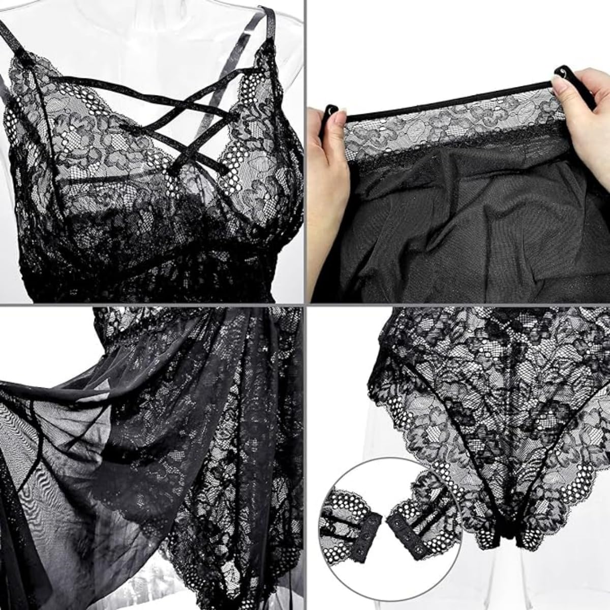 XHYRHTS Sexy Dessous Babydoll Plus Size Damen Chemise Nachthemden Spitze Negligee Unterwäsche Einteiler Nachtwäsche Nachthemd Damen Nachtwäsche