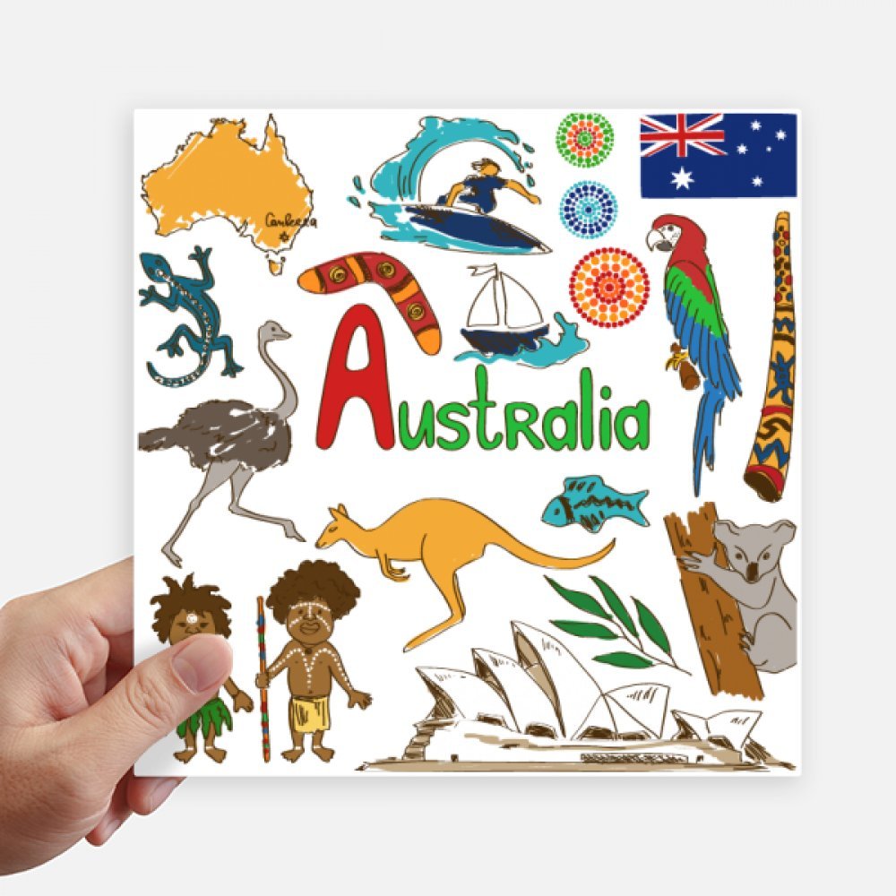 Sticker Australie pour ordinateur et moto, décor de voyage carré 20cm lot de 4