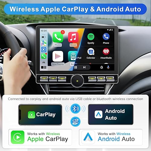 Miniatura 3 de Radio Android Single DIN inalámbrica Carplay Android Auto 8-Core 10.1 pulgadas pantalla táctil estéreo de coche con pantalla táctil flotante