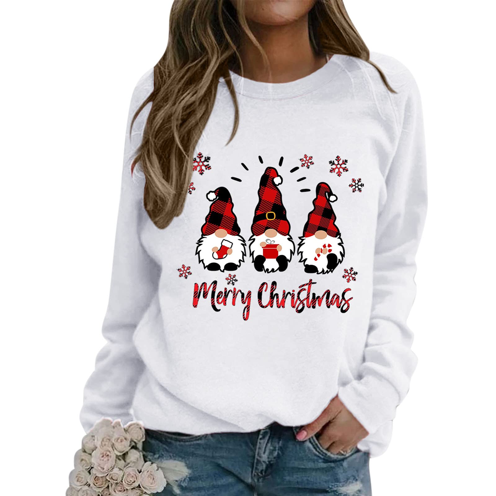 Pull De Noël Drôle Pour Femme - Sweatshirt Manches Longues Ample Avec Motif Festif - 9