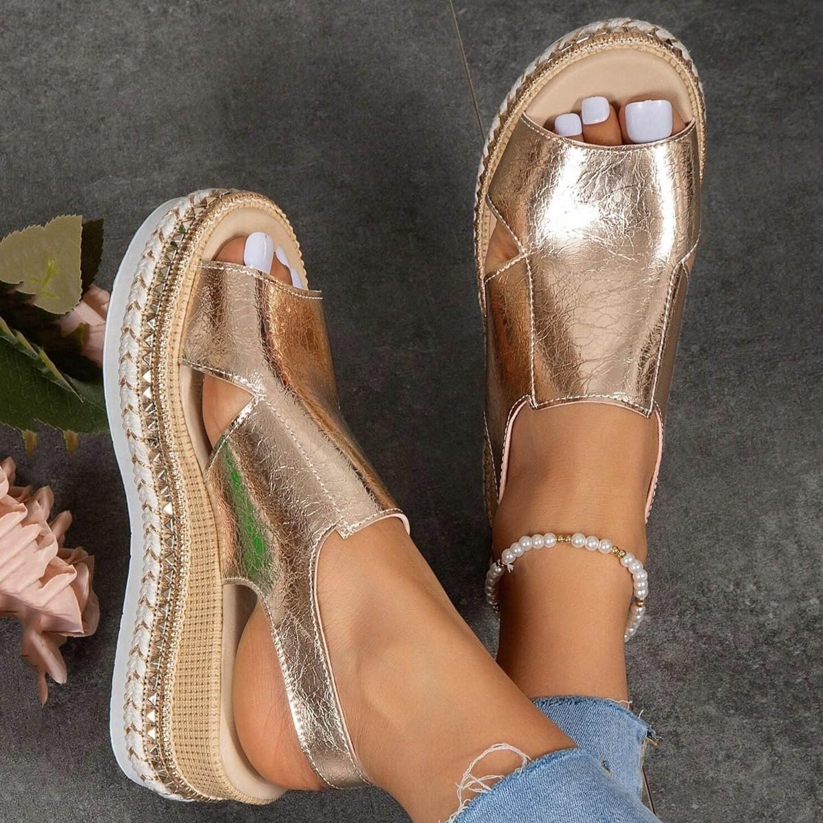 Sandalias ortopédicas de plataforma de verano para mujer, puntera abierta, suela gruesa, calzado de moda, ajuste ancho, sandalias para caminar con correa ajustable al tobillo