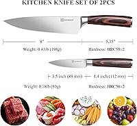 Vista 2 de KEEMAKE Professional Chef Knife Set 2 Pieces - Kitchen Knives High Carbon Stainless Steel Ultra Sharp Blade & Ergonomic Pakkawood Handle, Perfect