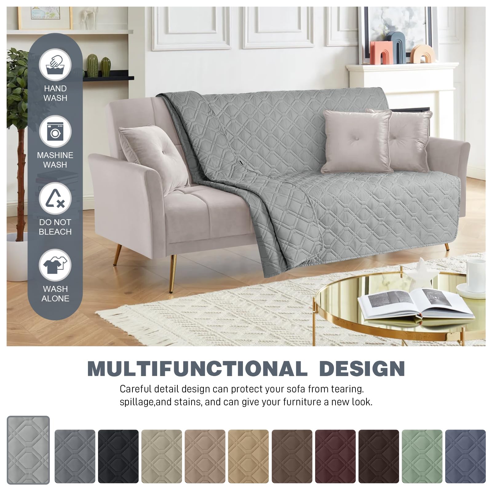 TAOCOCO Reversible Waterproof Sofa Covers,Dog Sofa Bed Cover,Waterproof Sofa Protector Couch Cover,Furniture Sofa Slipcovers(Pale Grey - Image 4