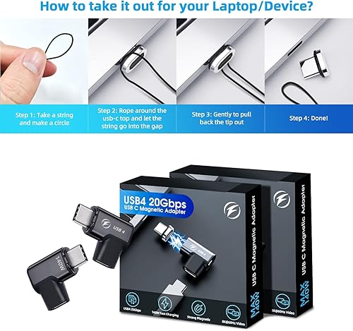 Miniatura 7 de Adaptador magnético USB tipo C, paquete de 2, adaptador USB C magnético de 24 pines con PD 140 W, USB4, transferencia de datos de 20 Gbps 8K 60Hz