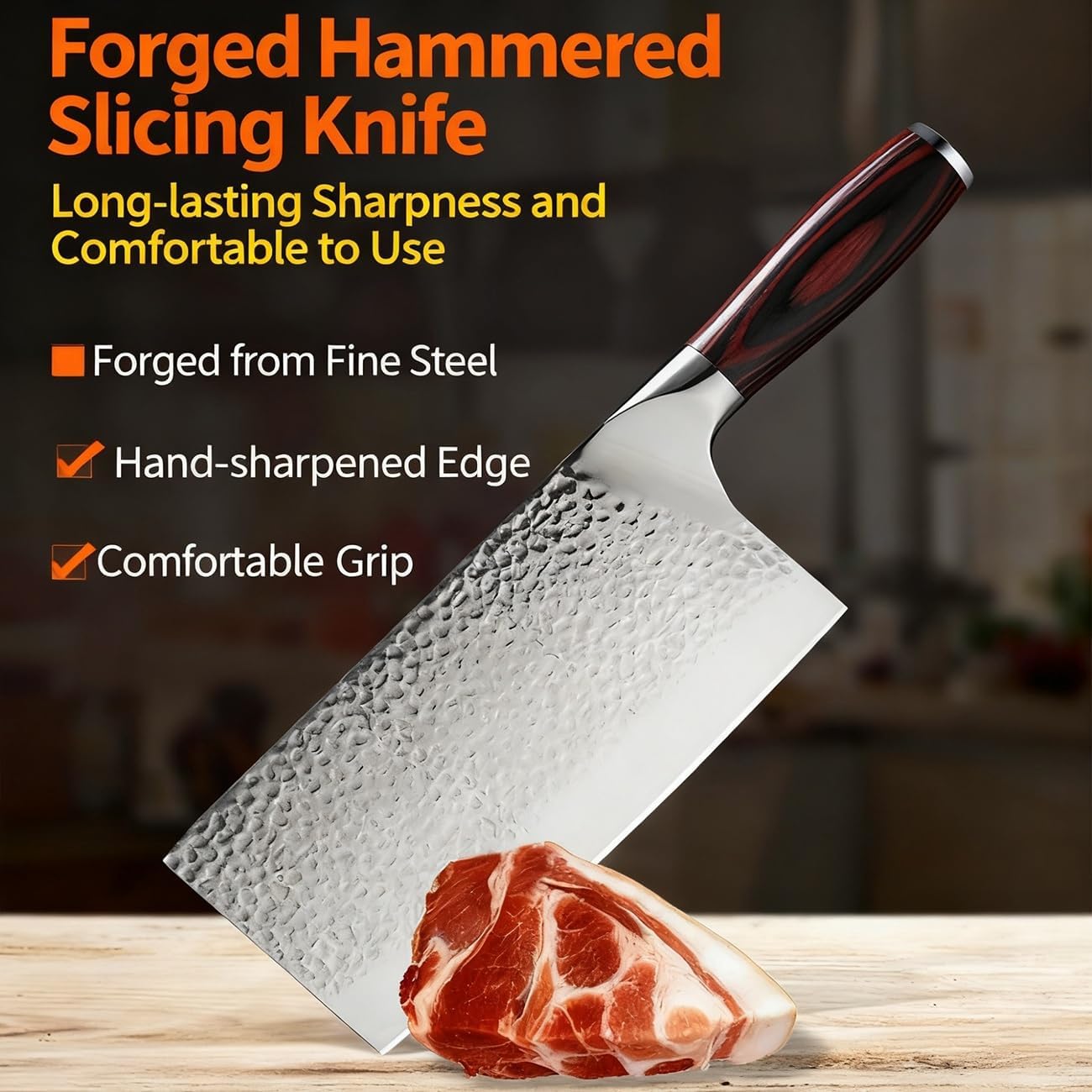 DAXXIN Meat Cleaver,Cleaver Knife, 8 Inch 9CR18 Stainless Steel Chef's Knife Hand-Forged Hammered Finish Sharp Cutting Blade High Hardness Tool