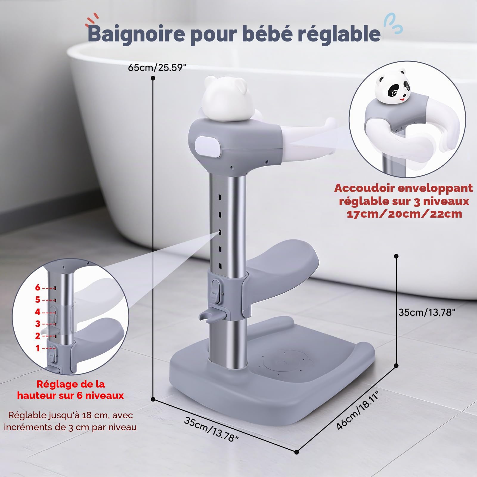 Bebe Debout Support de Bain Bébé Base Antidérapante Anti-pincement Tour Baignoire Réglable