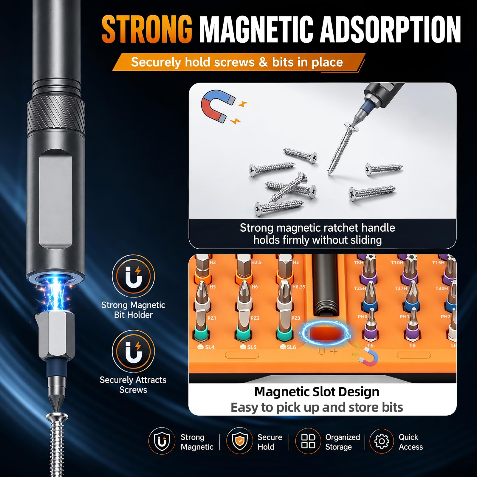 Set di cacciaviti magnetici 42 in 1 - Set di cacciaviti a cricchetto con manico staccabile, punte multi-magnetiche, strumenti di riparazione portatili per fai da te, elettronica, auto